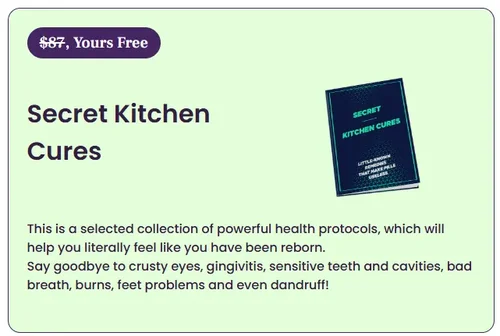 Secret Kitchen Cures bonus book, valued at $87